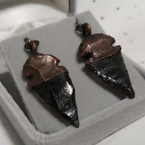 Copper Electroform and Black Spinel Arrowhead Sterling Hook Earrings, Gift Box